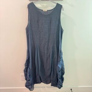 Colette Paris Lagenlook Italian Linen Sleeveless Midi Dress Navy One Size